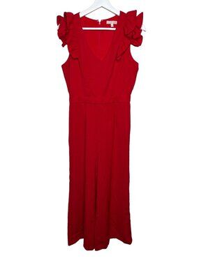 Gianni Bini Womens Small Red Ruffle Wide Leg Jumpsuit V Neck Party